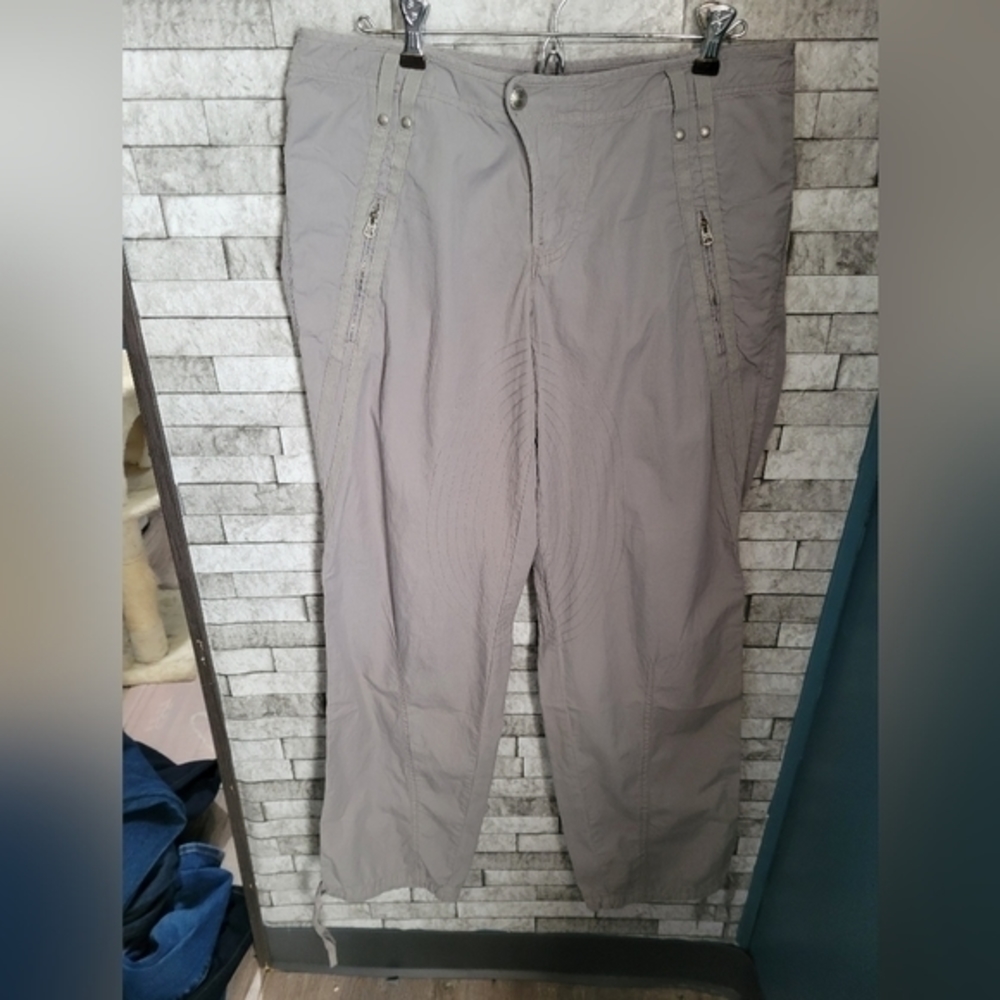 Armani Exchange size 8 gray pants zip pockets tie ankles 100%‎ cotton
